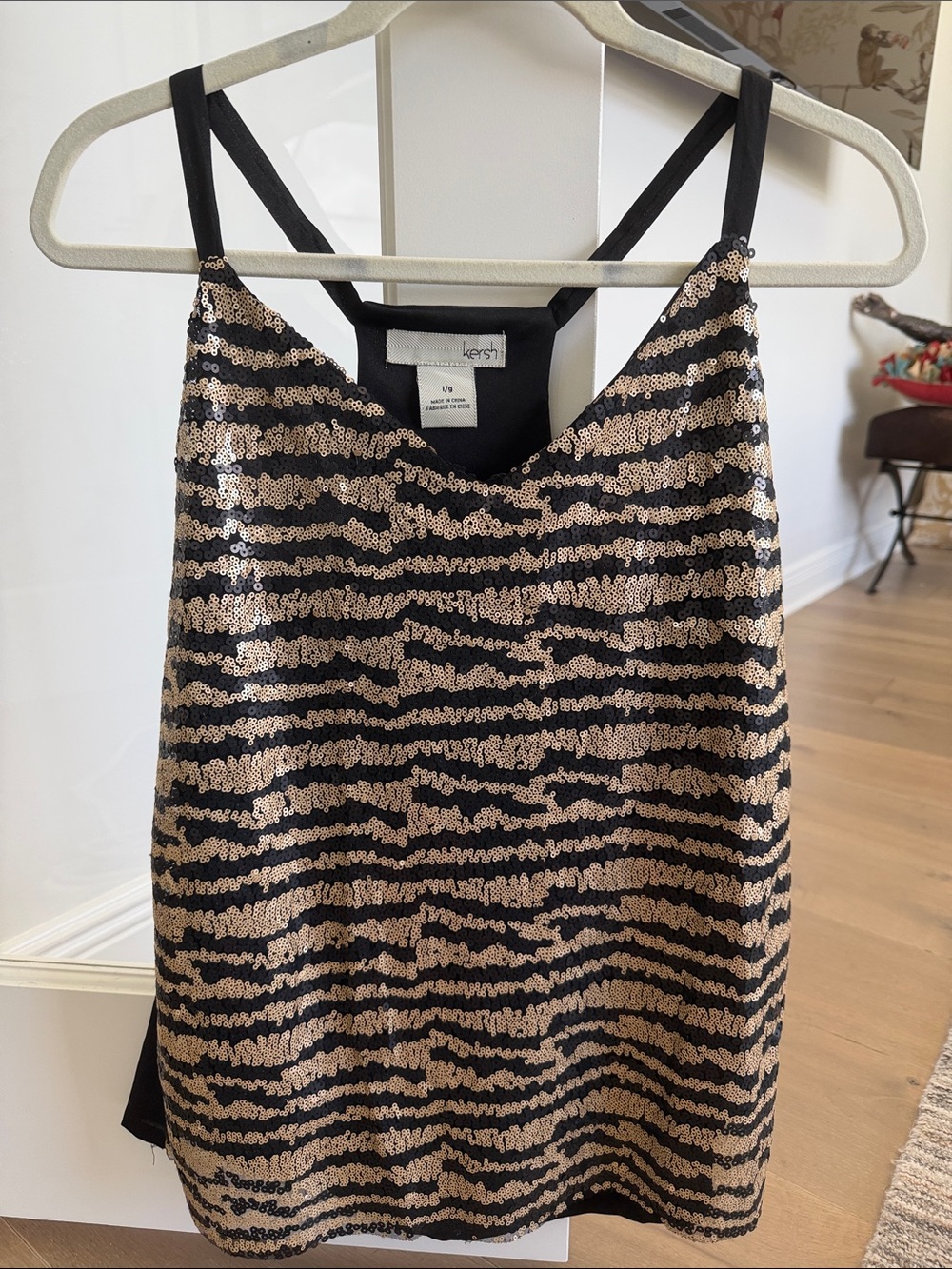 Kersh Black & Gold Sequin Zebra Cami